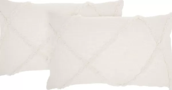 Pillows-Kirkland's Home Tufted Diamond Lumbar Pillows, Set Of 2 White