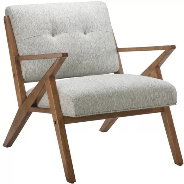 Accent Chairs-Kirkland's Home Tufted Pecan Wood Mid-Century Modern Armchair Gray