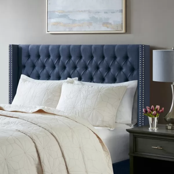 Beds & Headboards-Kirkland's Home Tufted Upholstered Metal Leg Queen Headboard Blue