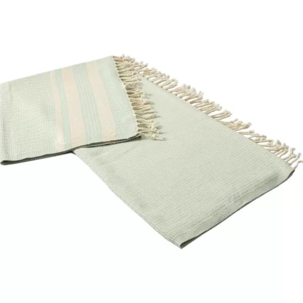 Blankets & Throws-Kirkland's Home Turquoise And White Stripes Cotton Throw Blue/White