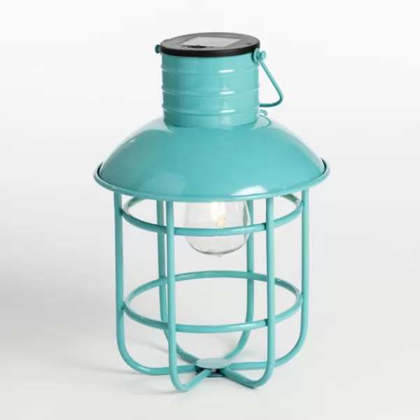 Outdoor Lighting-Kirkland's Home Turquoise Hanging Cage Solar Powered Lantern Blue