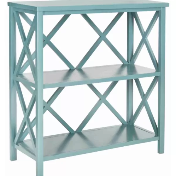 Bookshelves-Kirkland's Home Turquoise Trellis Pine Wood Bookshelf Blue