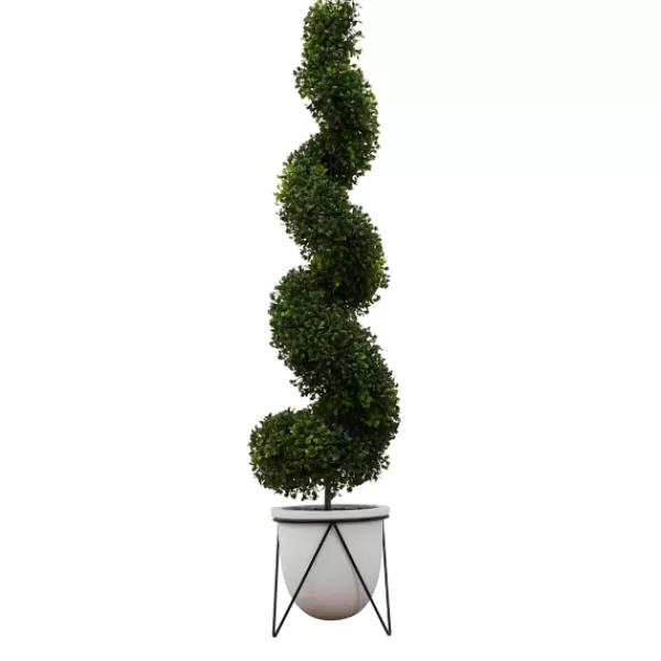 Trees & Topiaries-Kirkland's Home Twisted Boxwood Topiary In White Pot