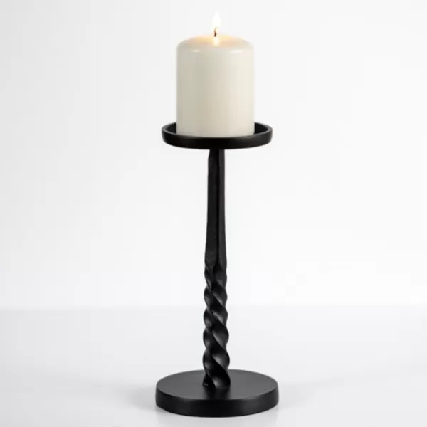 Candle Holders-Kirkland's Home Twisted Metal Pillar Candle Holder, 10 In. Black