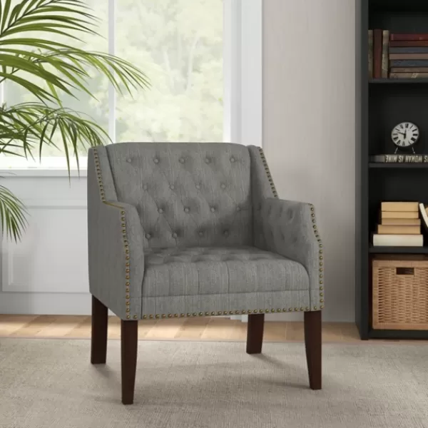 Accent Chairs-Kirkland's Home Upholstered Button Tufted Accent Chair Gray