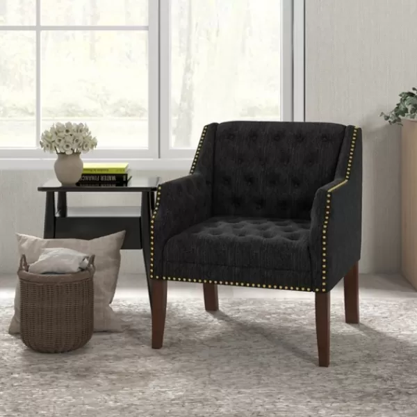 Accent Chairs-Kirkland's Home Upholstered Button Tufted Accent Chair Black