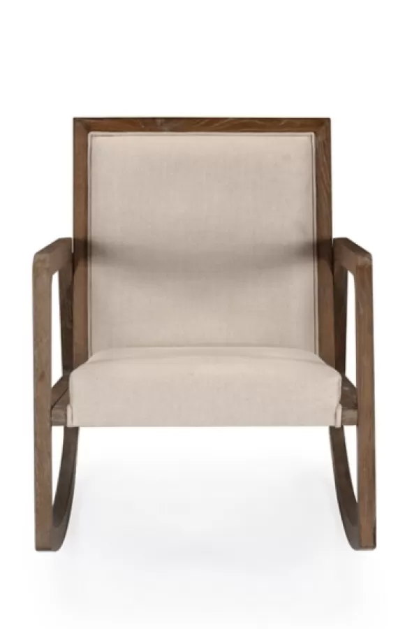Accent Chairs-Kirkland's Home Upholstered Linen Wood Rocker Accent Chair Ivory
