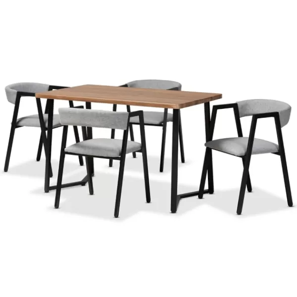 Dining Tables-Kirkland's Home Upholstered Metal Frame 5-Pc. Dining Set Gray