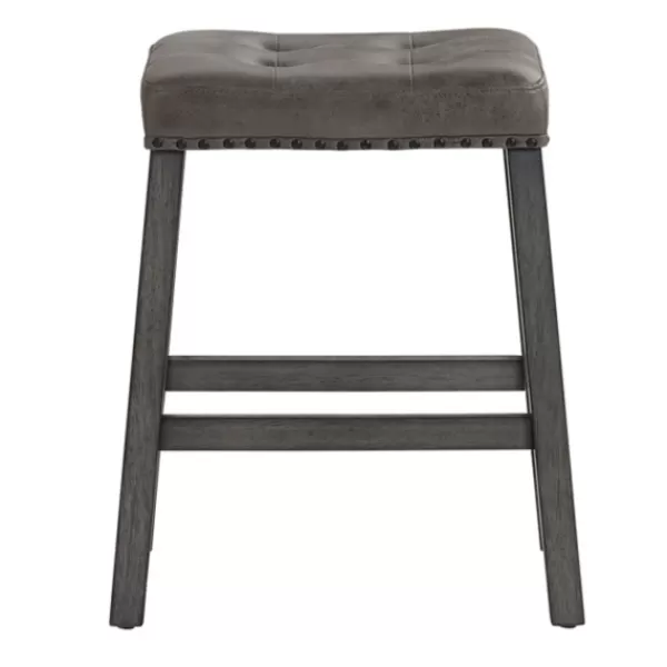 Bar Stools & Counter Height Stools-Kirkland's Home Upholstered Nailhead Counter Stools, Set Of 2 Gray