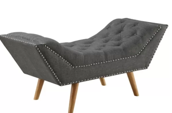 Benches & Ottomans-Kirkland's Home Upholstered Tufted Button Curved Bench Gray