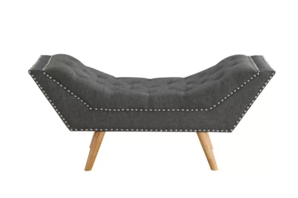 Benches & Ottomans-Kirkland's Home Upholstered Tufted Button Curved Bench Gray