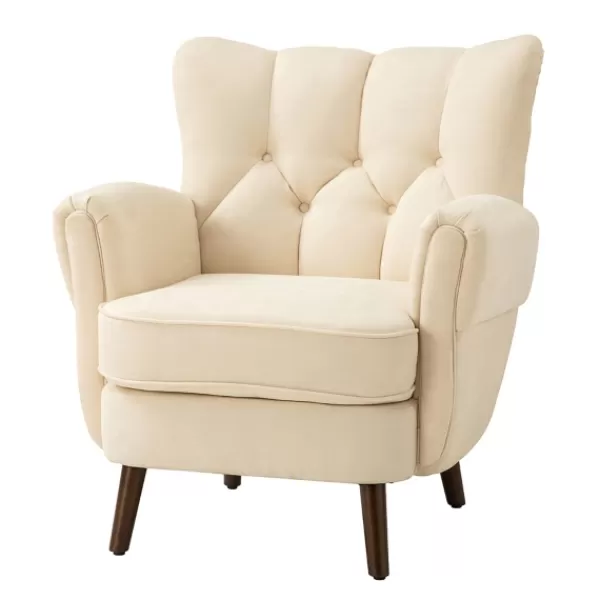 Accent Chairs-Kirkland's Home Upholstered Tufted Wingback Accent Chair Ivory