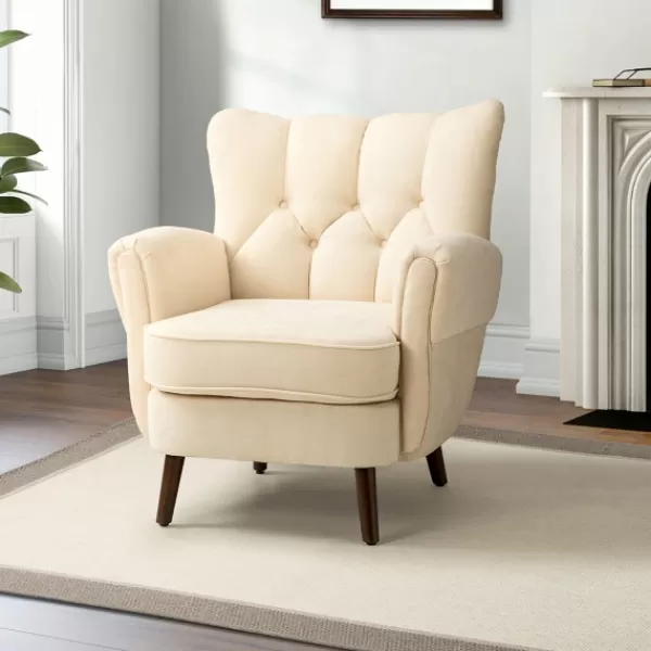 Accent Chairs-Kirkland's Home Upholstered Tufted Wingback Accent Chair Ivory