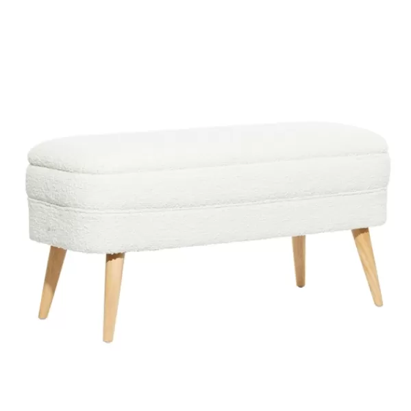 Benches & Ottomans-Kirkland's Home Upholstered Wood Leg Storage Bench Ivory