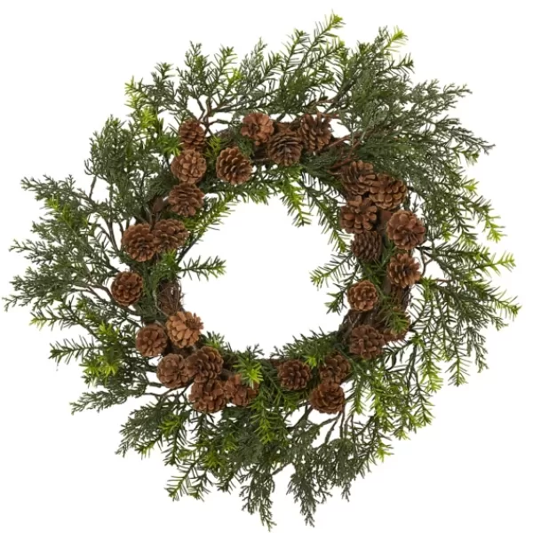 Wreaths-Kirkland's Home Uv-Safe Cedar Grass And Pine Cone Wreath Green/Brown