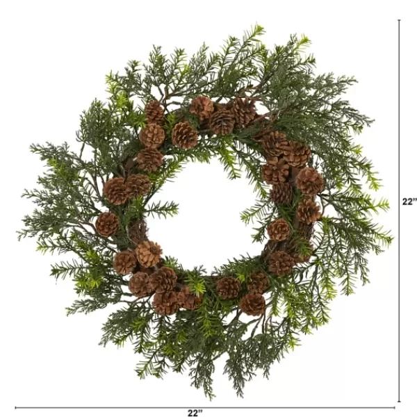 Wreaths-Kirkland's Home Uv-Safe Cedar Grass And Pine Cone Wreath Green/Brown