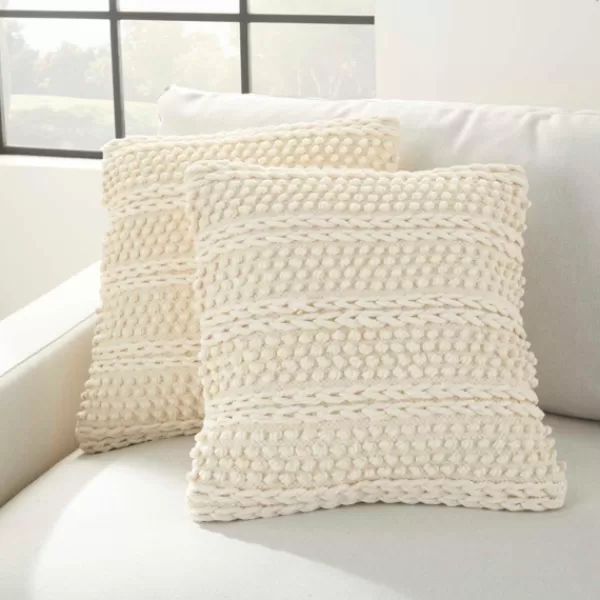 Pillows-Kirkland's Home Vanilla Woven Stripes Throw Pillows, Set Of 2 Ivory