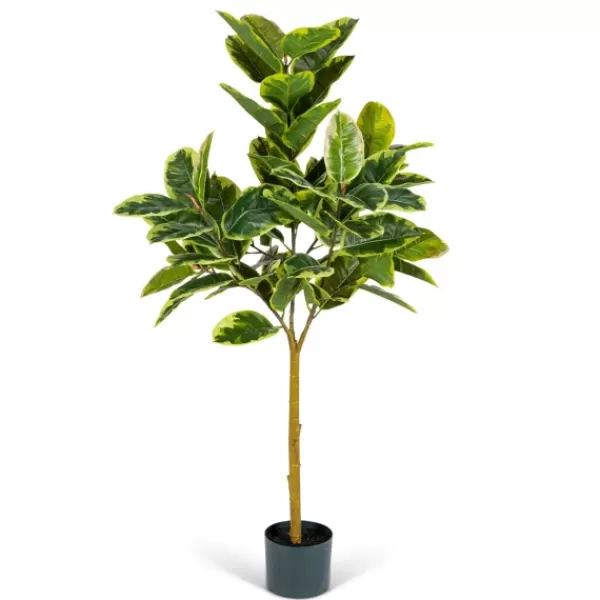 Trees & Topiaries-Kirkland's Home Variegated Rubber Tree In Black Pot, 4 Ft.