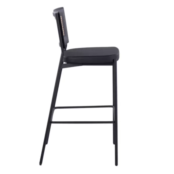 Bar Stools & Counter Height Stools-Kirkland's Home Vegan Leather And Rattan Bar Stools, Set Of 2 Black/Tan