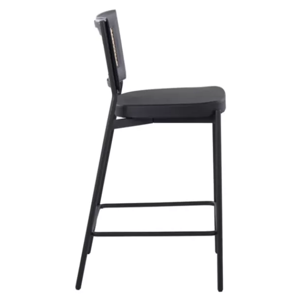 Bar Stools & Counter Height Stools-Kirkland's Home Vegan Leather And Rattan Counter Stools, Set Of 2 Black/Tan