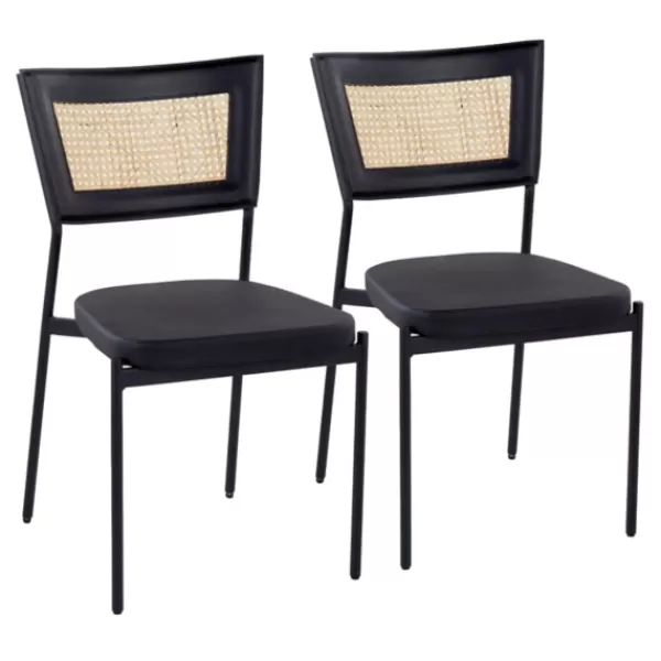 Dining Chairs-Kirkland's Home Vegan Leather And Rattan Dining Chairs, Set Of 2 Black/Tan