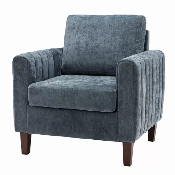 Accent Chairs-Kirkland's Home Velvet Channel Stitch Accent Chair Blue