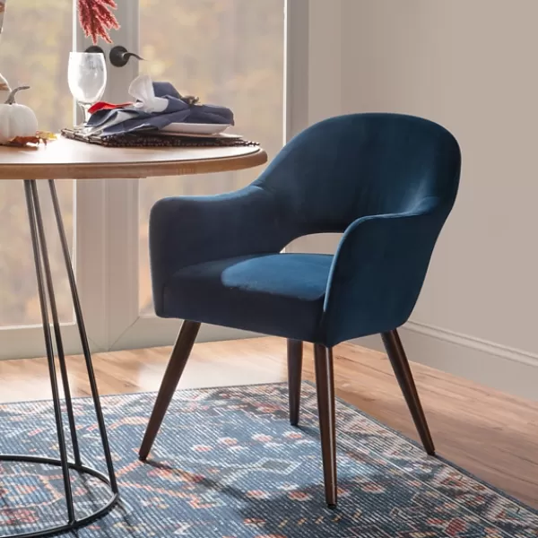 Dining Chairs-Kirkland's Home Velvet Curved Open Back Dining Chair Blue