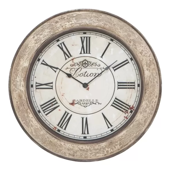 Clocks-Kirkland's Home Vintage Cream Rust Round Framed Wall Clock