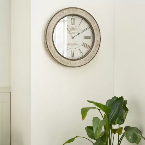 Clocks-Kirkland's Home Vintage Cream Rust Round Framed Wall Clock