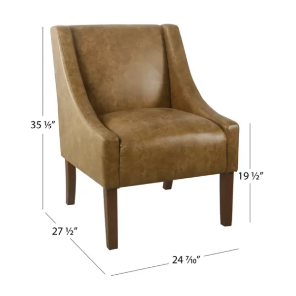 Accent Chairs-Kirkland's Home Vintage Faux Leather Swoop Accent Chair Brown