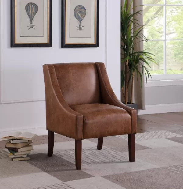 Accent Chairs-Kirkland's Home Vintage Faux Leather Swoop Accent Chair Brown