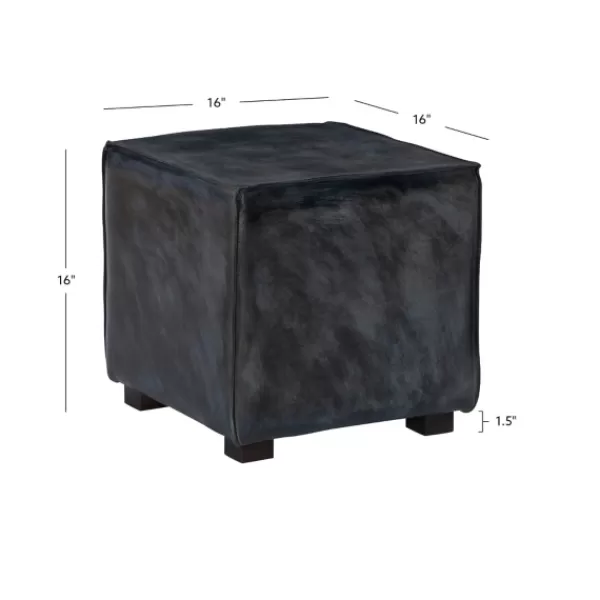 Benches & Ottomans-Kirkland's Home Vintage Finish Leather Cube Ottoman Gray