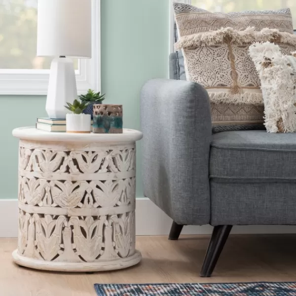 Accent & End Tables-Kirkland's Home Vintage Wood Carved Birds Accent Table White