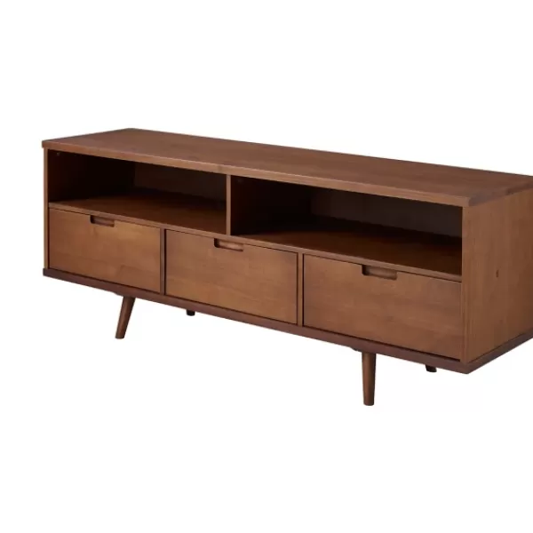 Tv Stands & Media Consoles-Kirkland's Home Walnut 3-Door Mid-Century Modern Tv Stand Brown