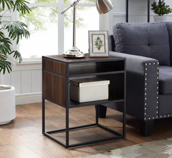 Accent & End Tables-Kirkland's Home Walnut And Metal Mid-Century Modern Accent Table