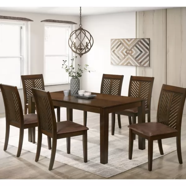 Dining Tables-Kirkland's Home Walnut Finish Chevron Inlay Dining Table Brown