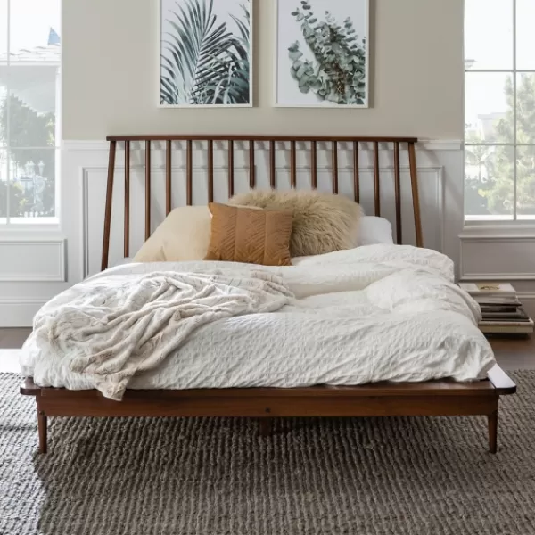 Beds & Headboards-Kirkland's Home Walnut Mid-Century Modern Queen Bed Frame Brown