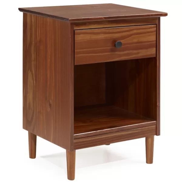 Nightstands-Kirkland's Home Walnut One-Drawer Wood Nightstand Brown