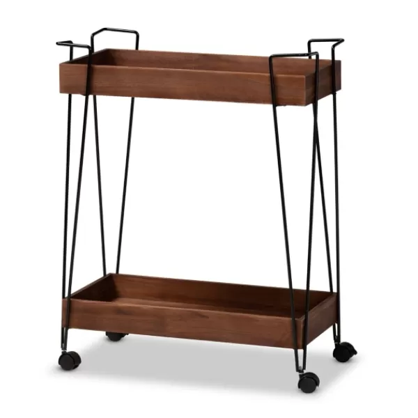 Kitchen Islands & Bar Carts-Kirkland's Home Walnut Paulownia 2-Tier Tray Bar Cart