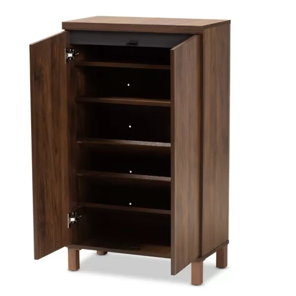 Entryway Furniture-Kirkland's Home Walnut Slim Shoe Storage Cabinet Brown
