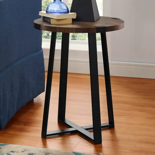 Accent & End Tables-Kirkland's Home Walnut Urban Rustic Round Accent Table Brown