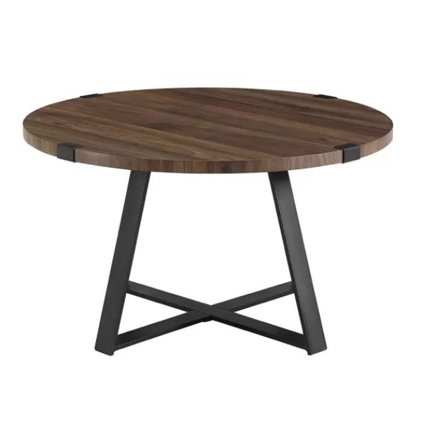 Coffee Tables-Kirkland's Home Walnut Urban Rustic Round Coffee Table Brown
