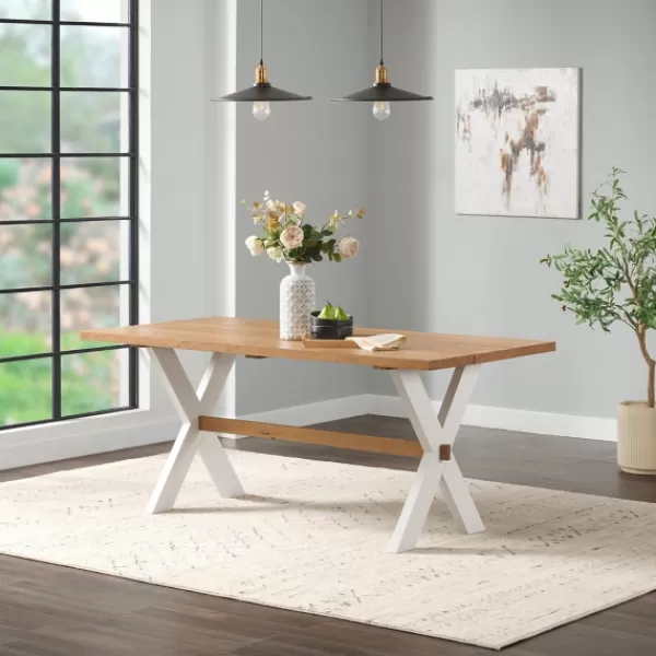 Dining Tables-Kirkland's Home Warm Cherry Birch Trestle Base Dining Table Tan/White