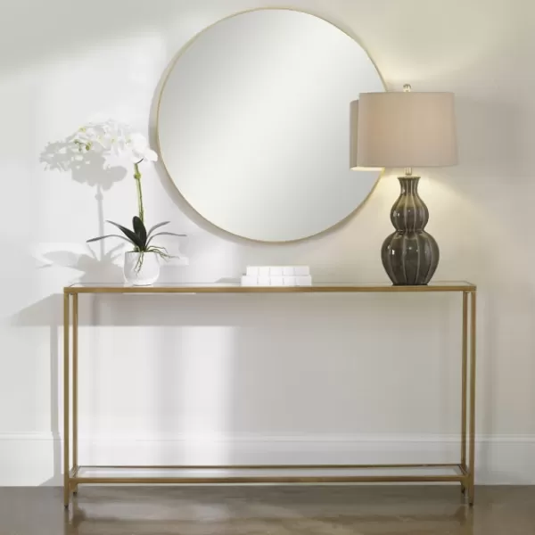 Entryway Furniture-Kirkland's Home Warm En Mirrored Top Console Table Gold