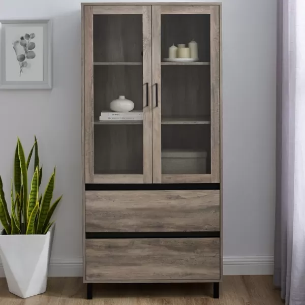 Cabinets & Sideboards-Kirkland's Home Wash Glass Door Storage Hutch Gray
