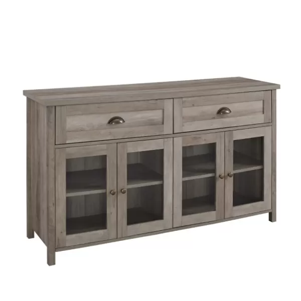 Cabinets & Sideboards-Kirkland's Home Wash Rustic Glass Front Sideboard Gray