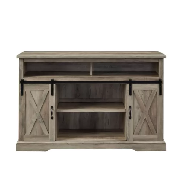 Tv Stands & Media Consoles-Kirkland's Home Wash Sliding Barn Door Highboy Tv Stand Gray