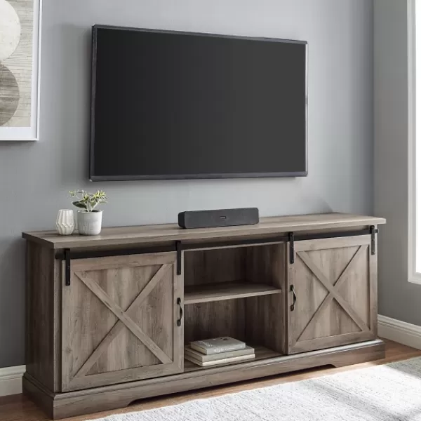 Tv Stands & Media Consoles-Kirkland's Home Wash Sliding Barn Door Tv Stand Gray