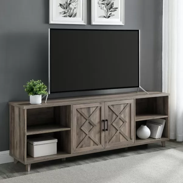 Tv Stands & Media Consoles-Kirkland's Home Wash Wood Helix Open Shelf Tv Stand Gray