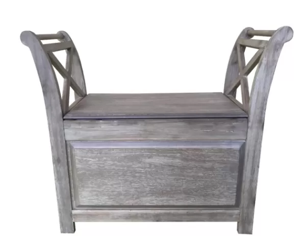 Benches & Ottomans-Kirkland's Home Washed Acacia Wood Storage Bench With Arms Gray/White